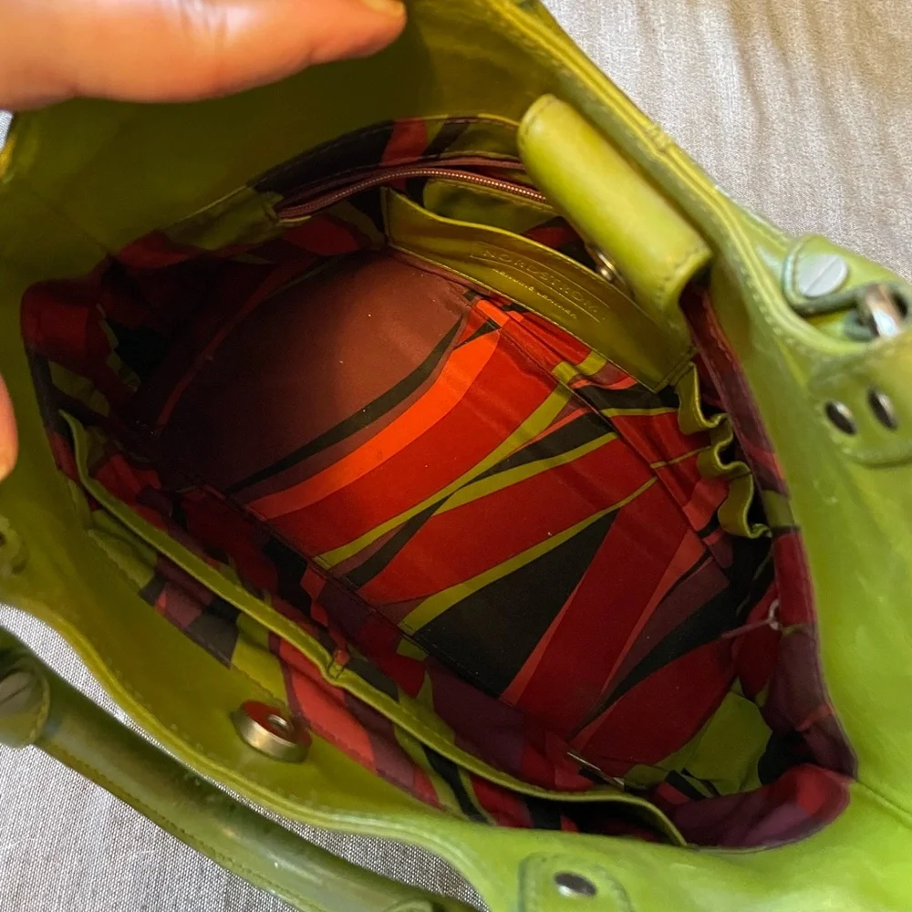 Nordstrom | Retro Vintage Leather Shoulder bag Magnetic Satchel | Lime Green - Picture 8 of 8